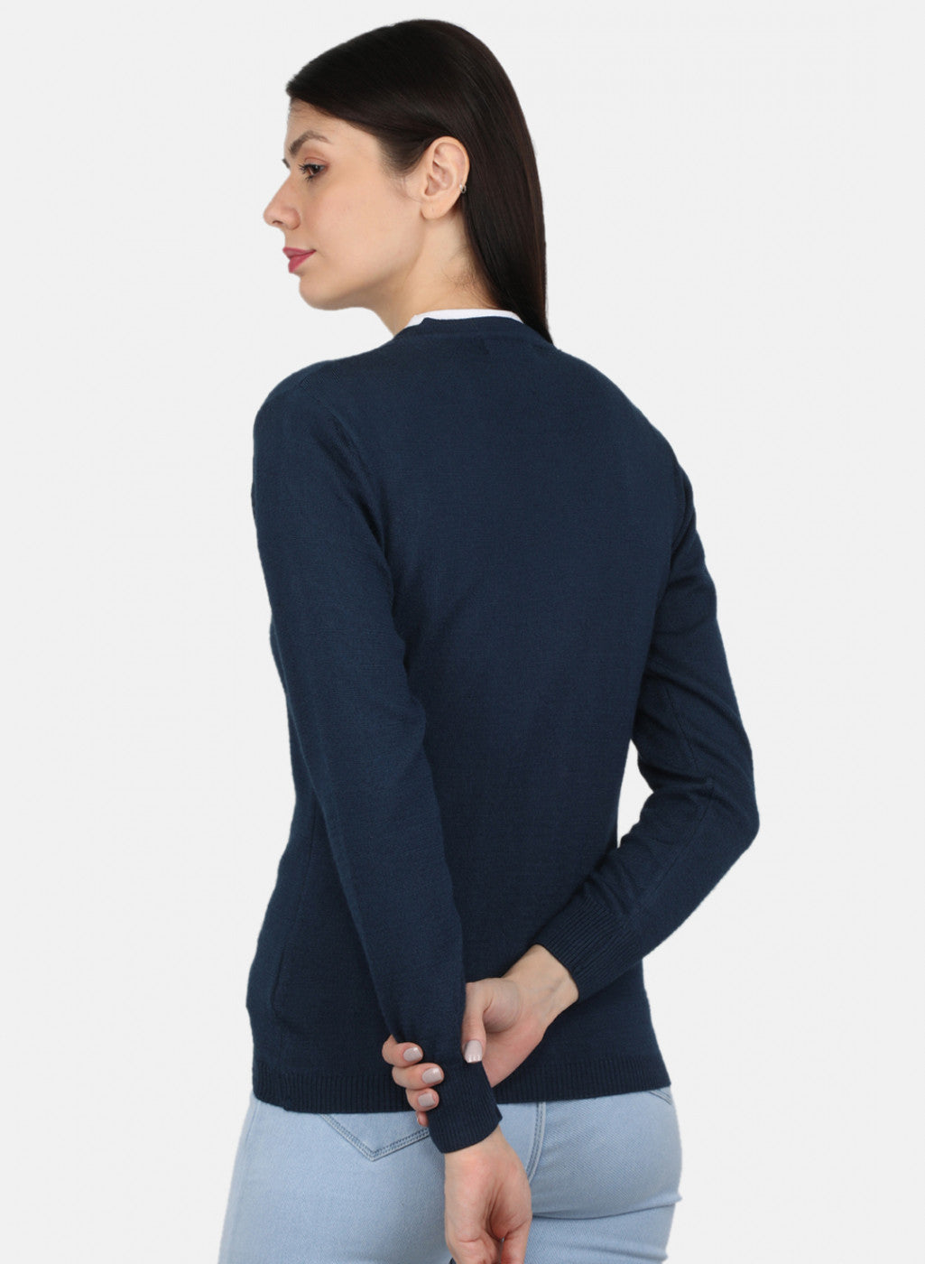 Women Navy Blue Solid Cardigan