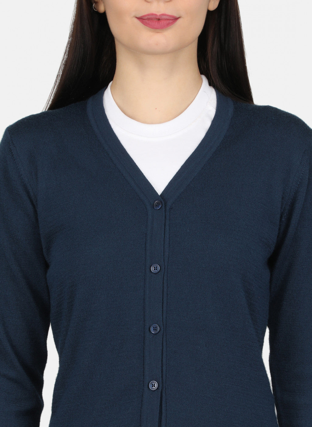 Women Navy Blue Solid Cardigan