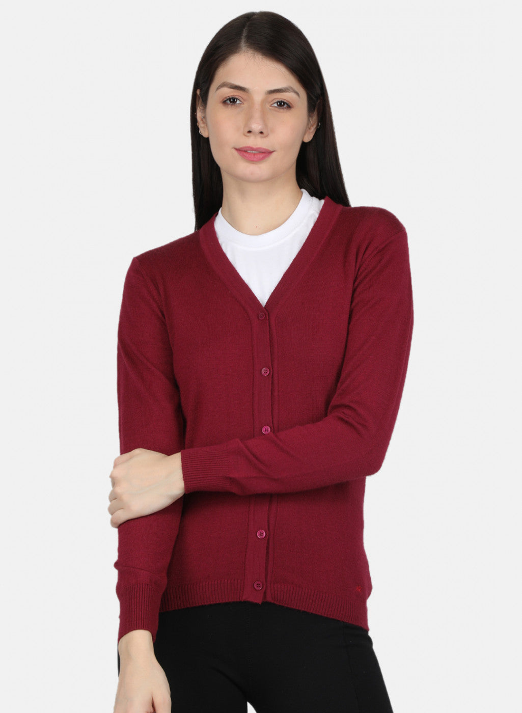 Women Maroon Solid Cardigan