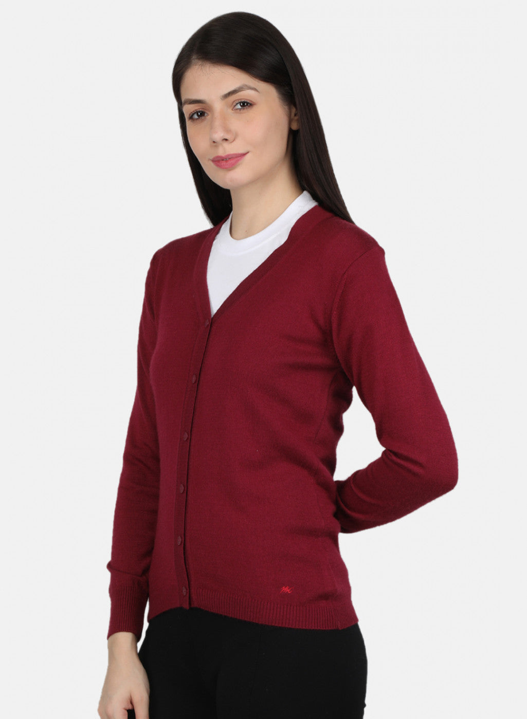 Women Maroon Solid Cardigan