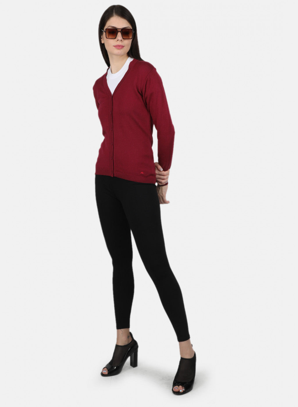 Women Maroon Solid Cardigan