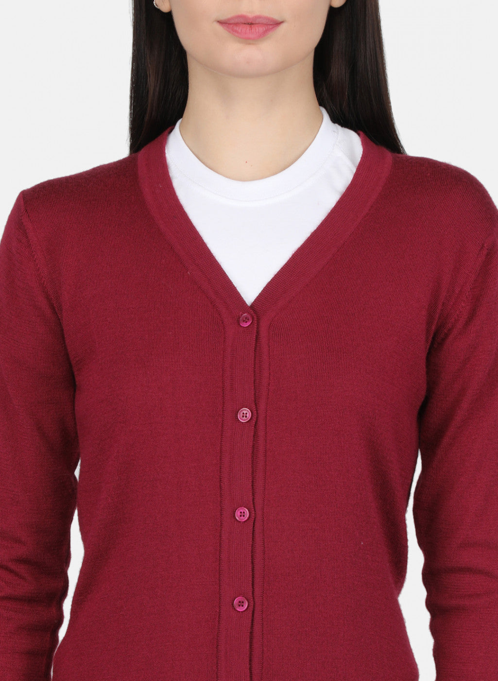 Women Maroon Solid Cardigan