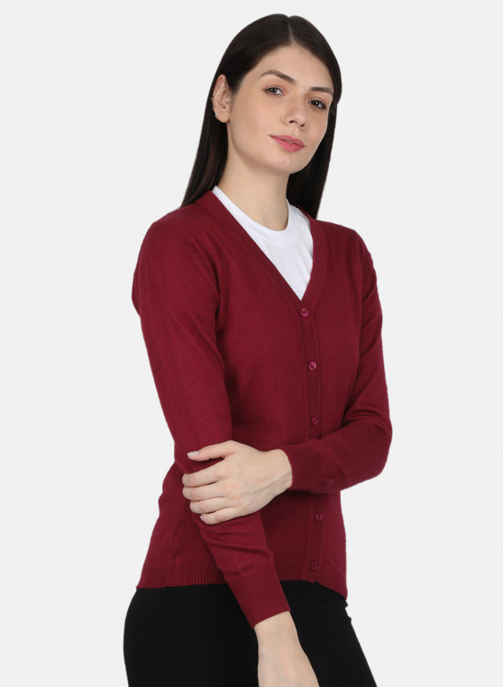 Women Maroon Solid Cardigan