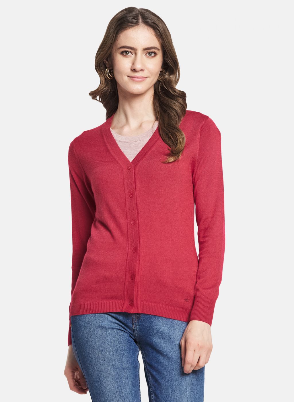 Women Red Solid Cardigan