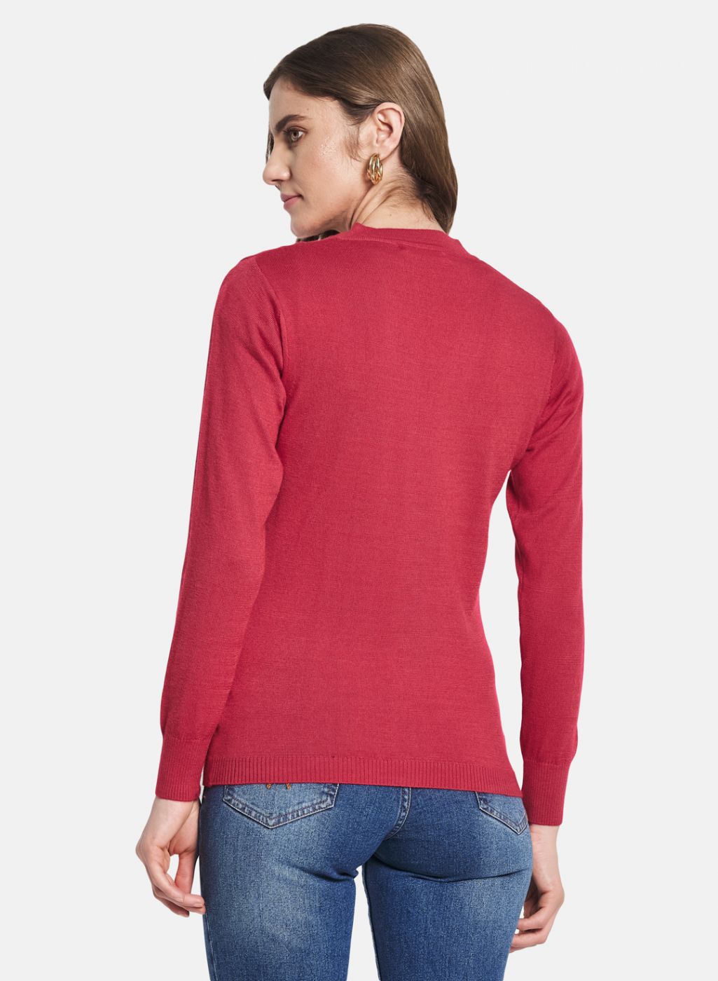 Women Red Solid Cardigan