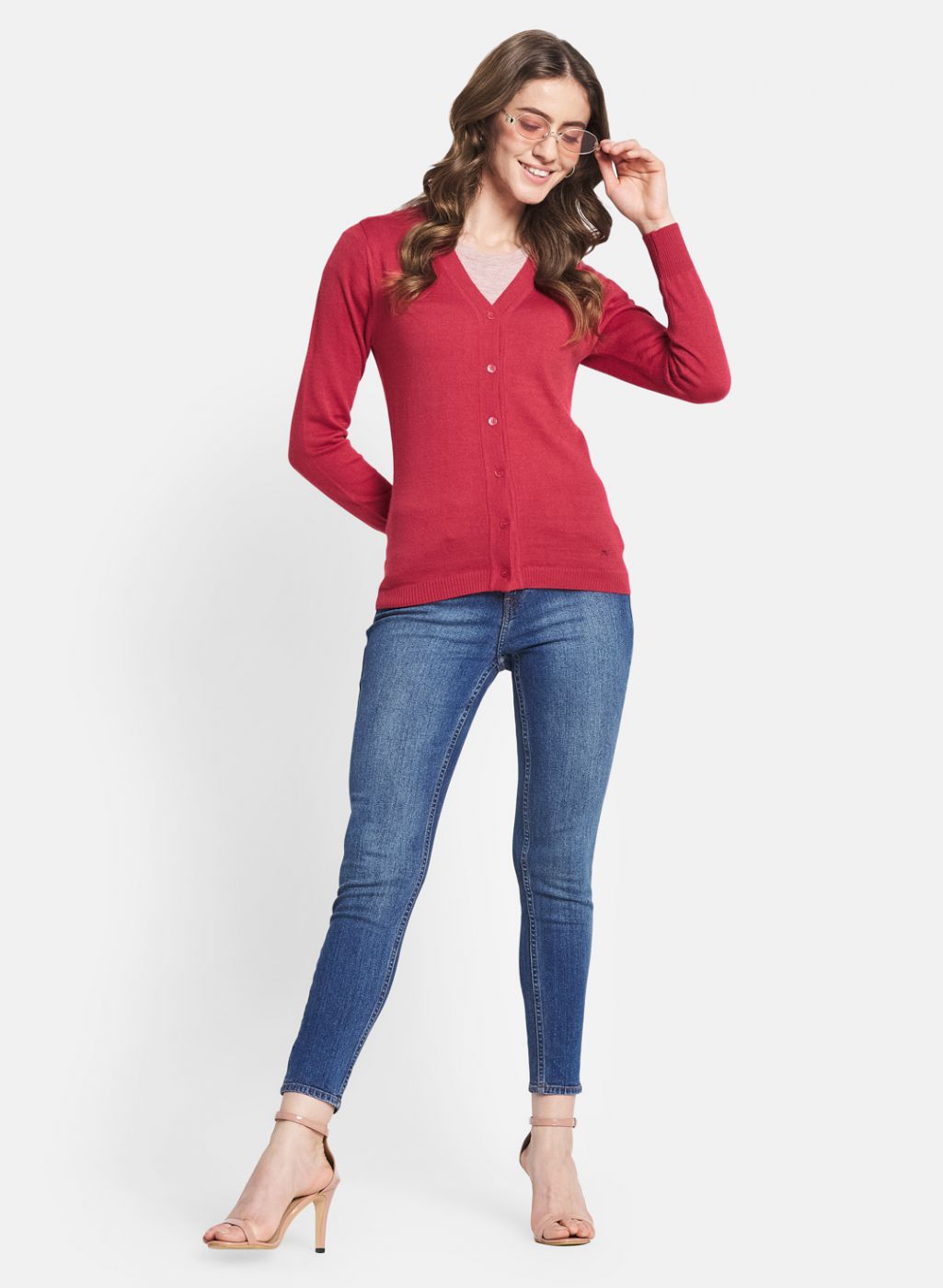 Women Red Solid Cardigan