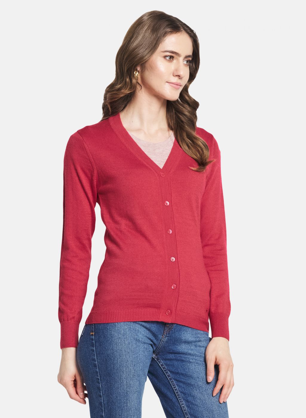 Women Red Solid Cardigan