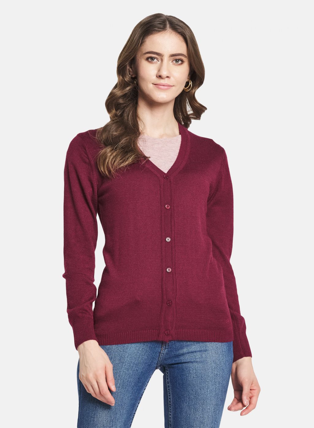 Women Maroon Solid Cardigan