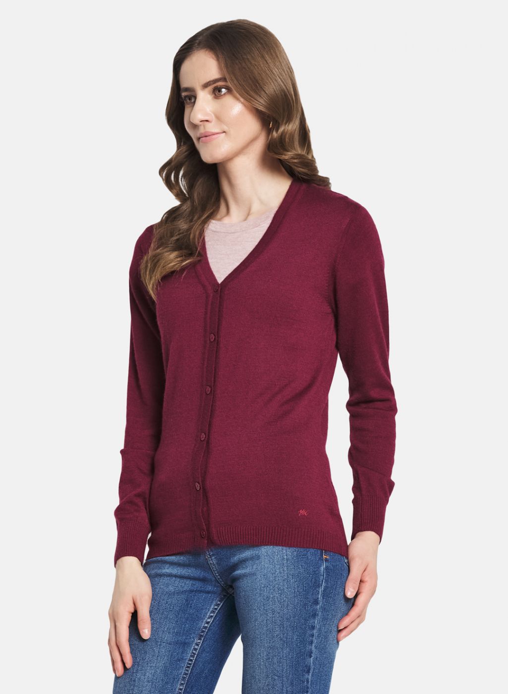 Women Maroon Solid Cardigan