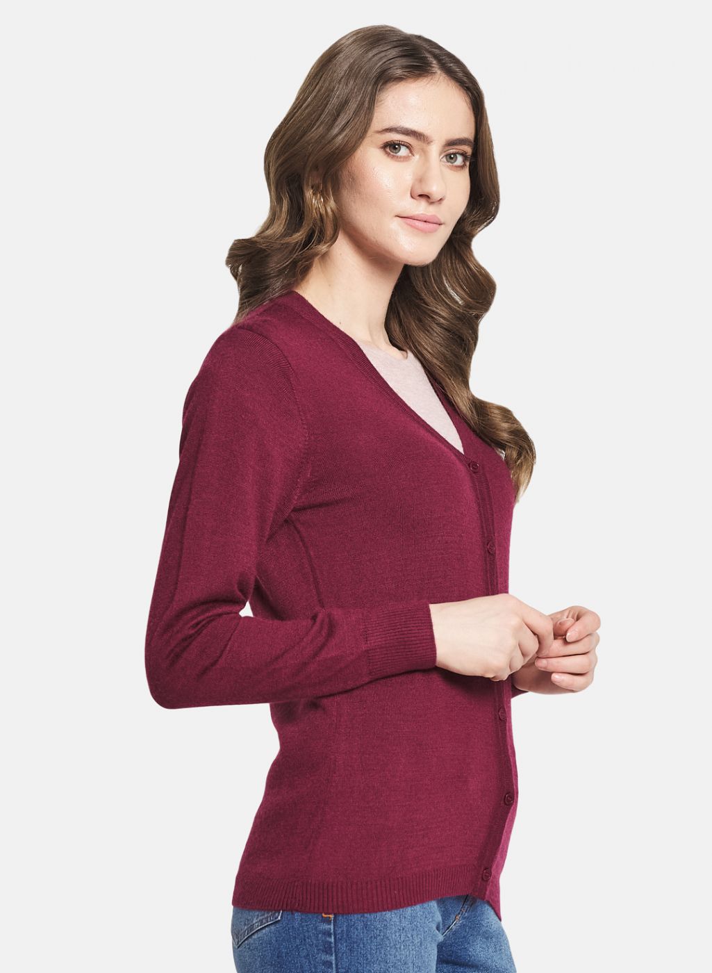 Women Maroon Solid Cardigan