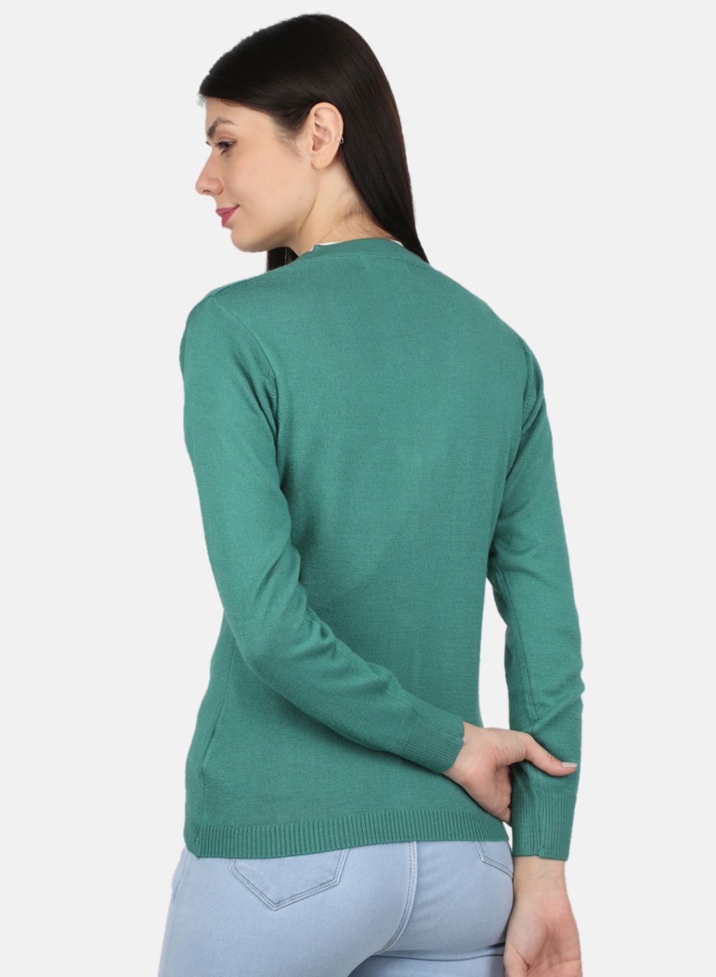 Women Green Solid Cardigan