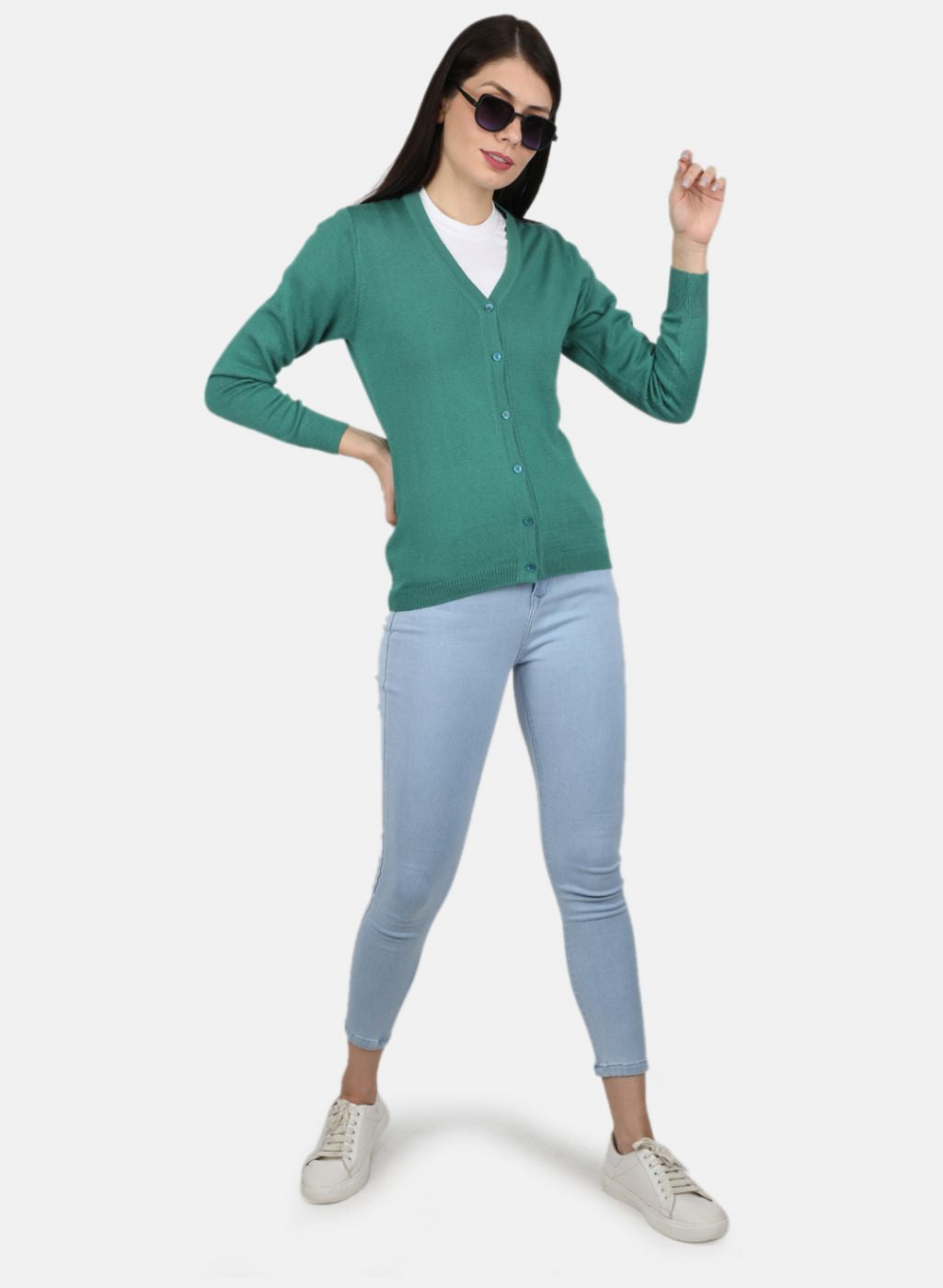 Women Green Solid Cardigan