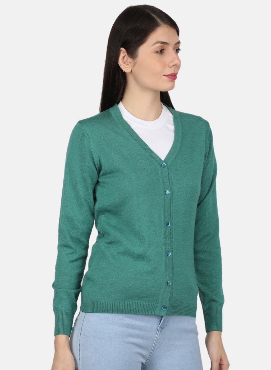 Women Green Solid Cardigan