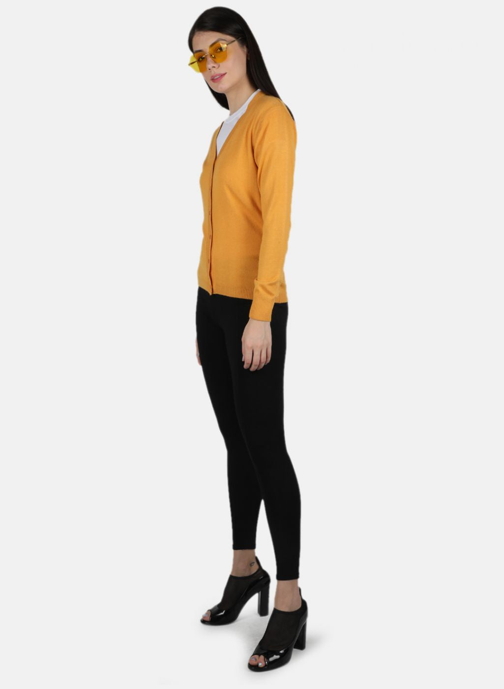 Women Yellow Solid Cardigan