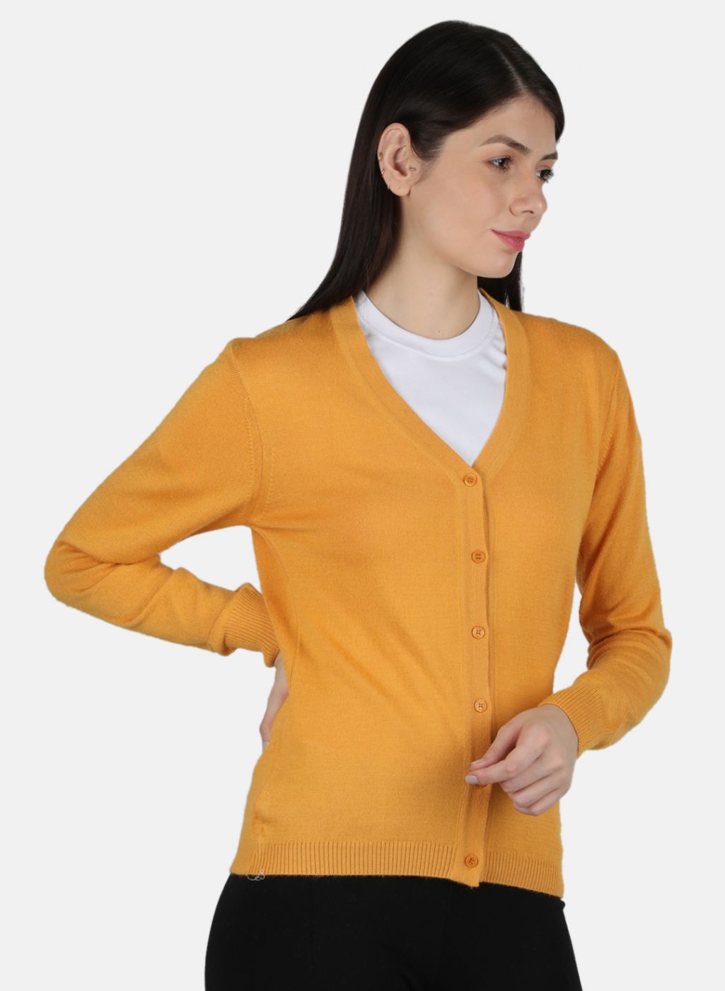 Women Yellow Solid Cardigan