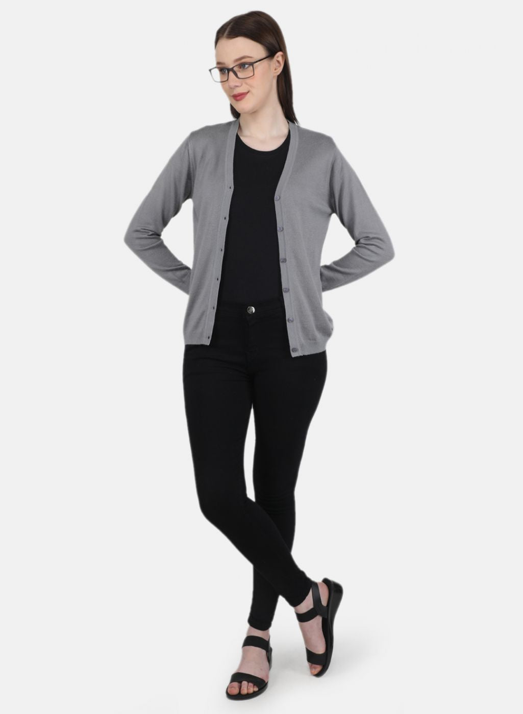 Women Grey Solid Cardigan