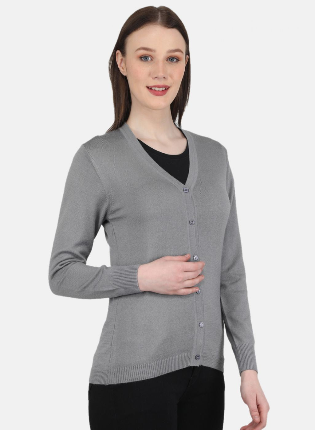 Women Grey Solid Cardigan