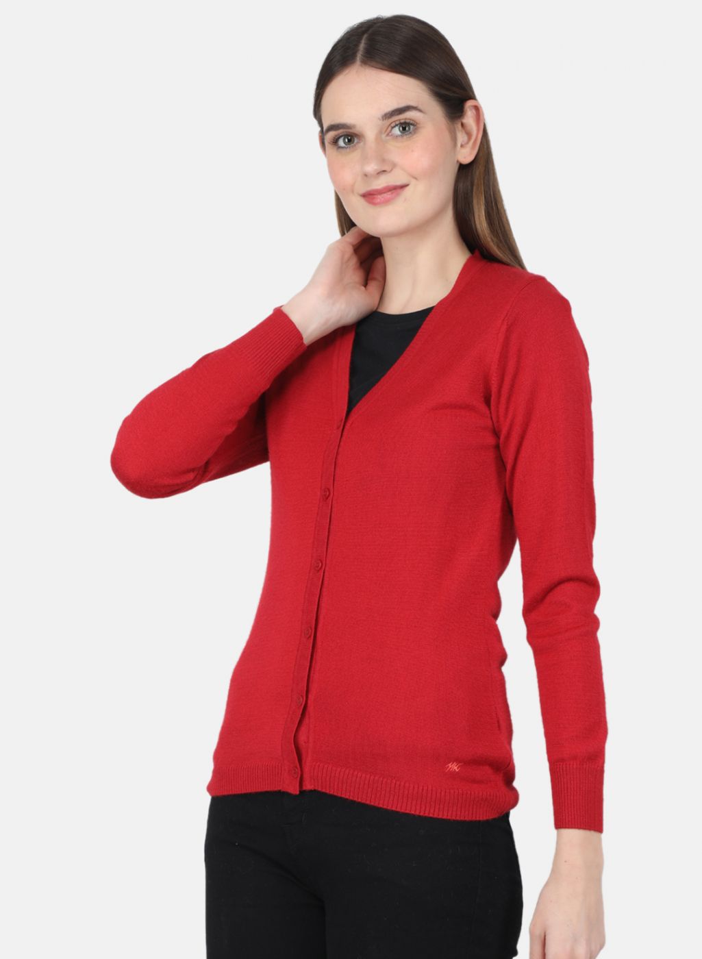 Women Red Solid Cardigan