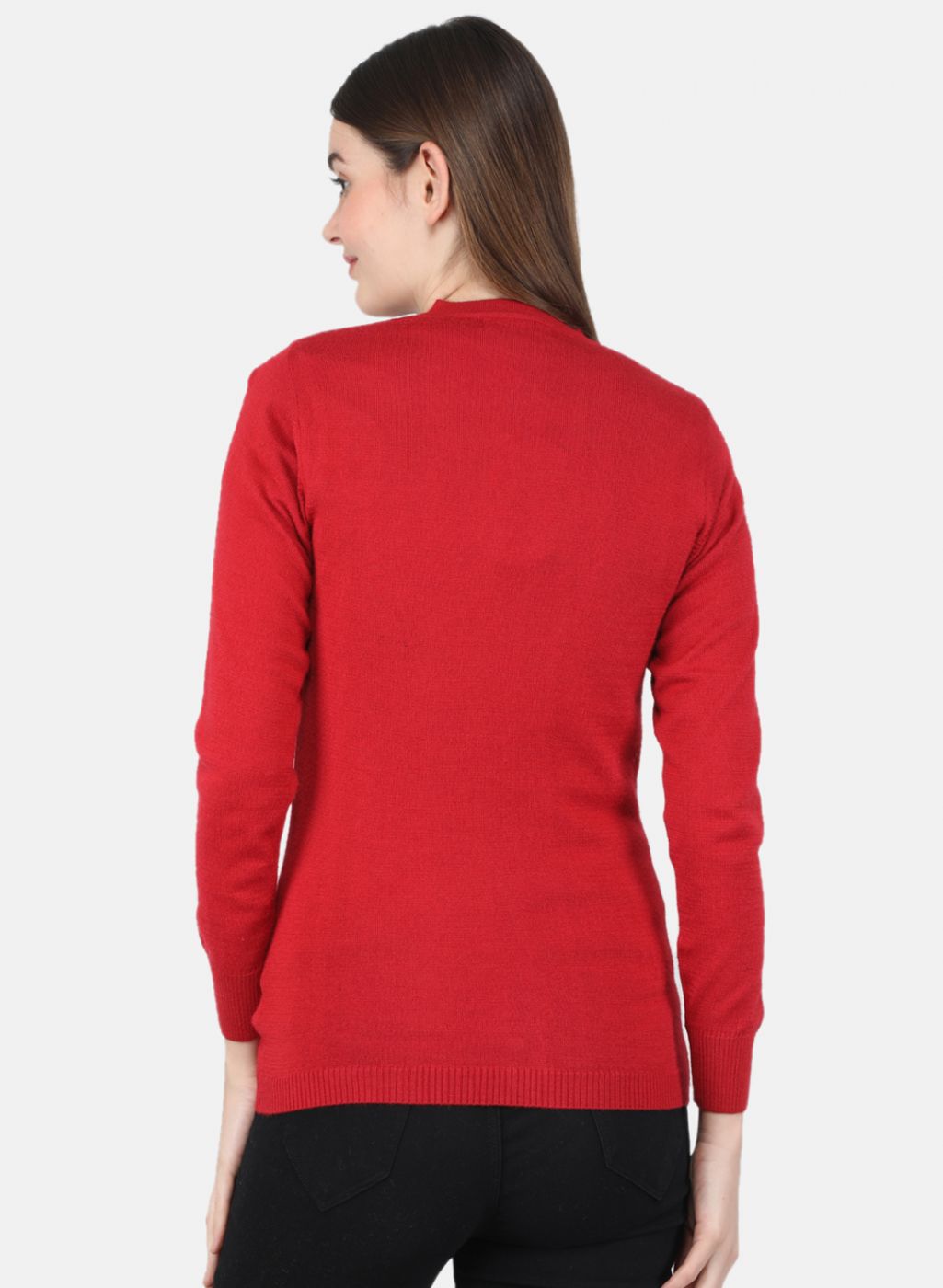 Women Red Solid Cardigan