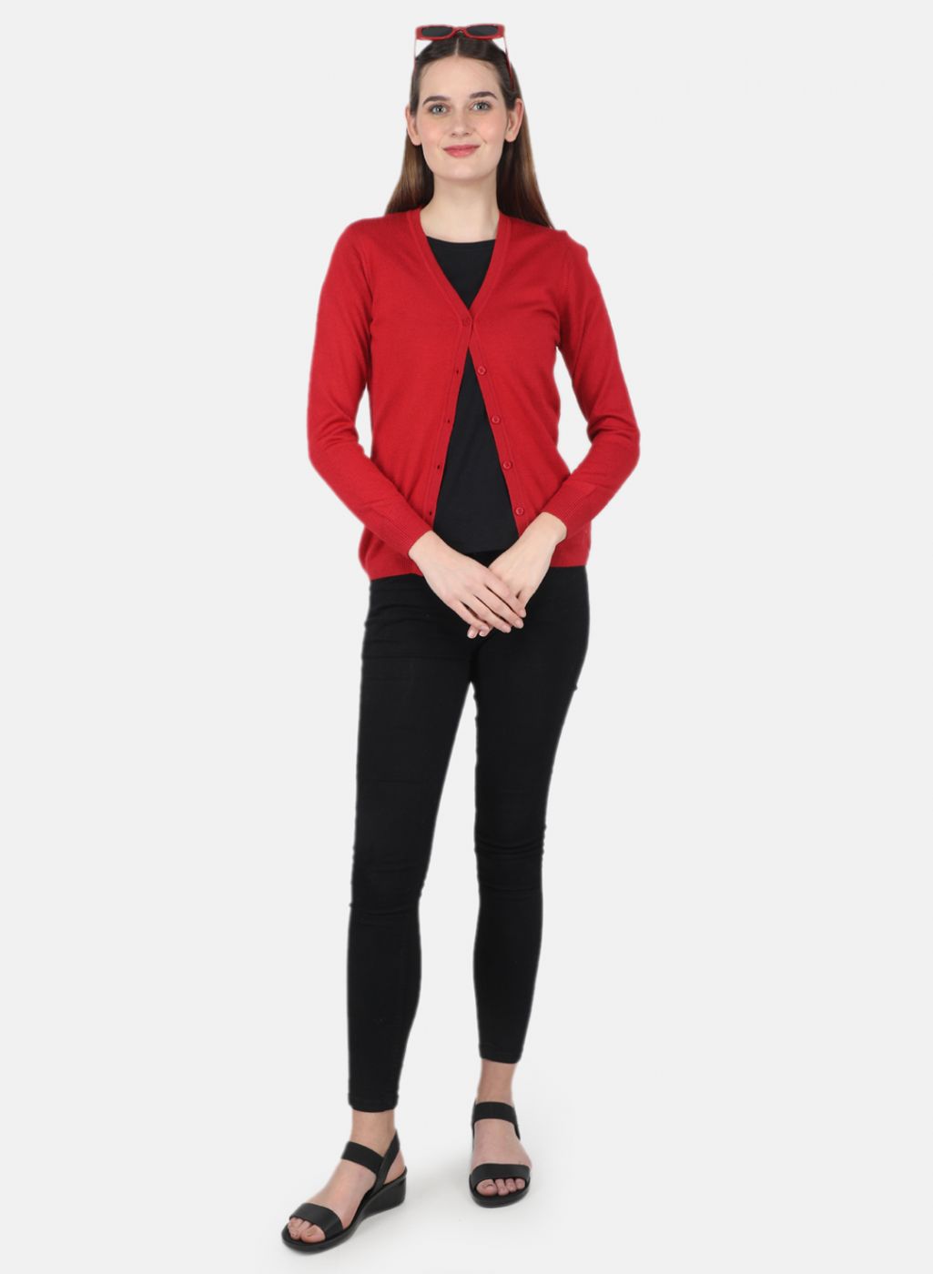 Women Red Solid Cardigan