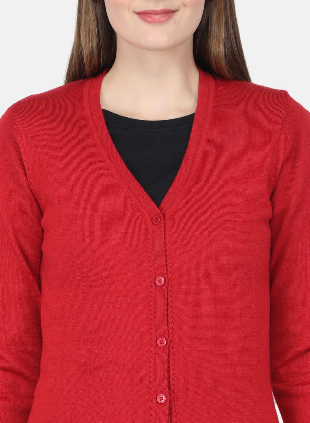 Women Red Solid Cardigan