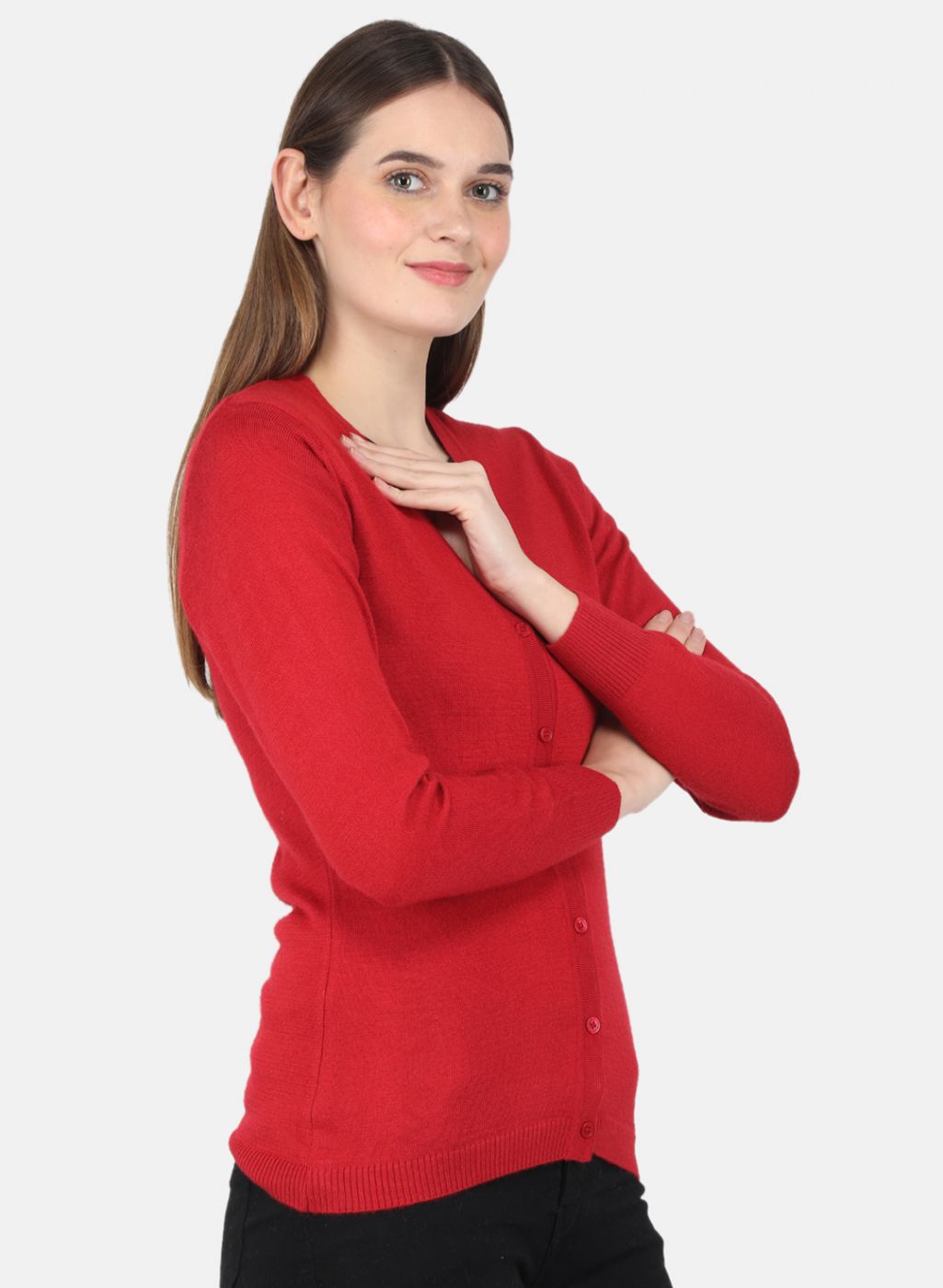 Women Red Solid Cardigan