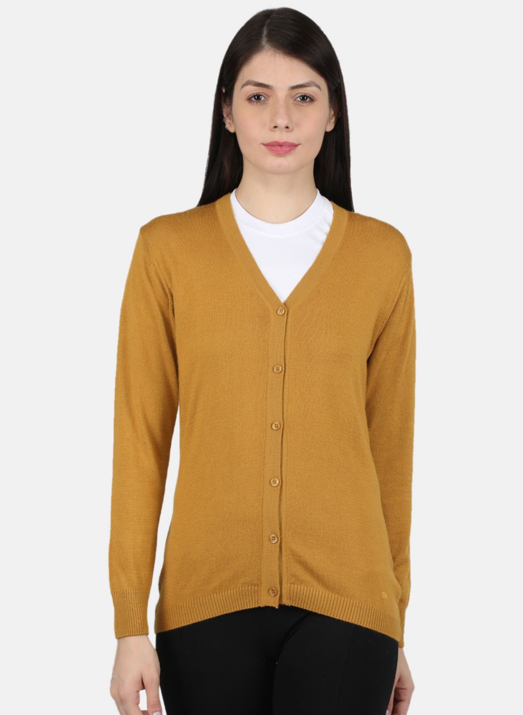 Women Gold Solid Cardigan