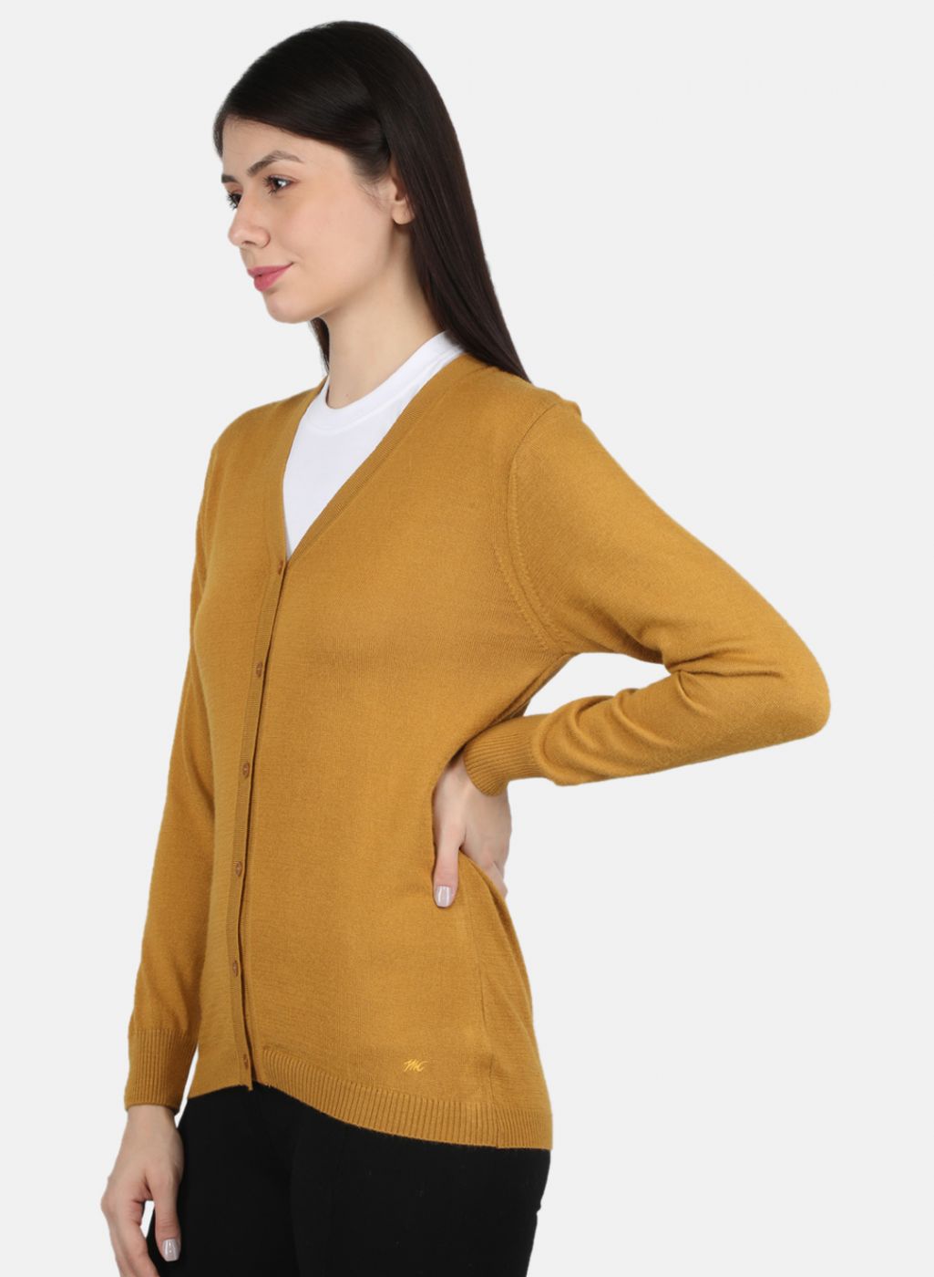 Women Gold Solid Cardigan