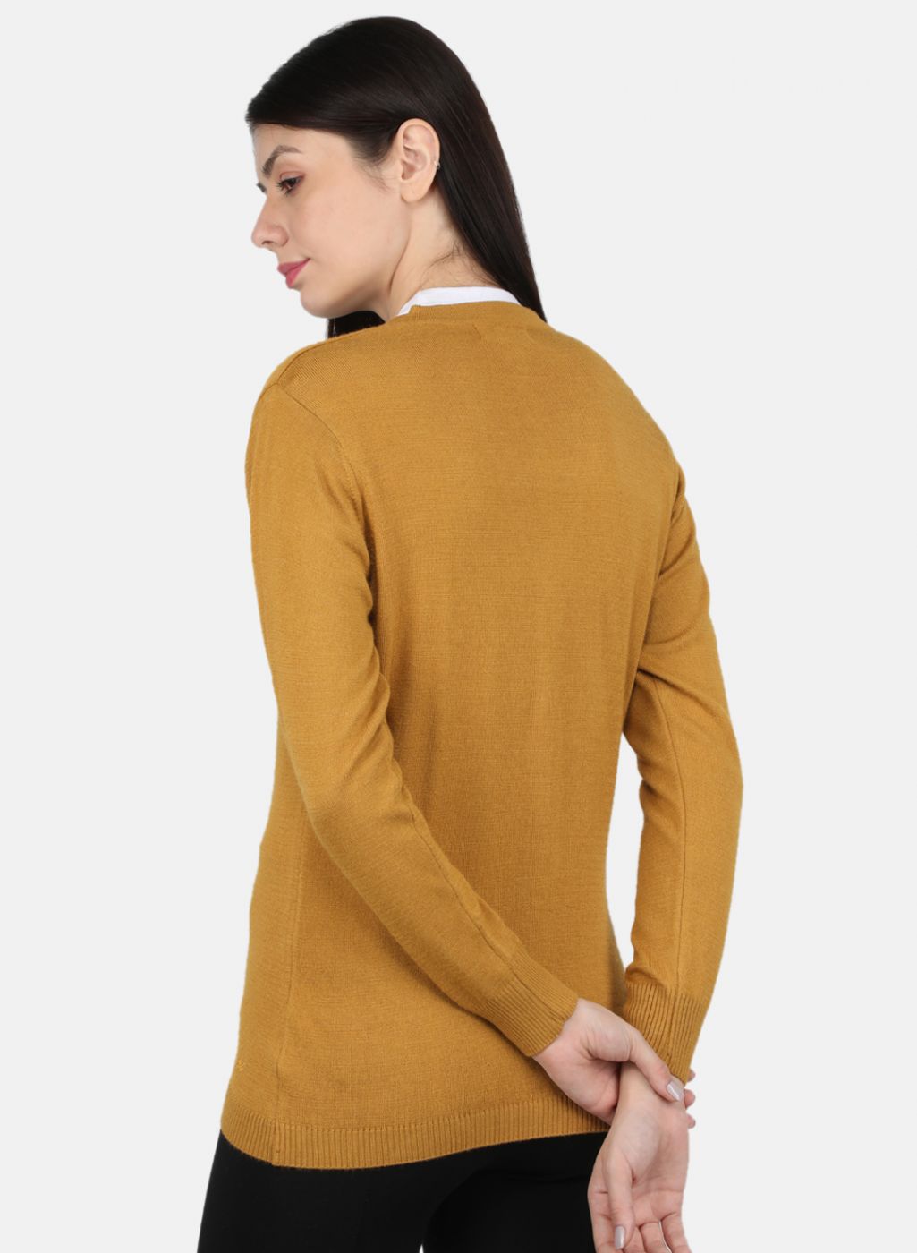 Women Gold Solid Cardigan