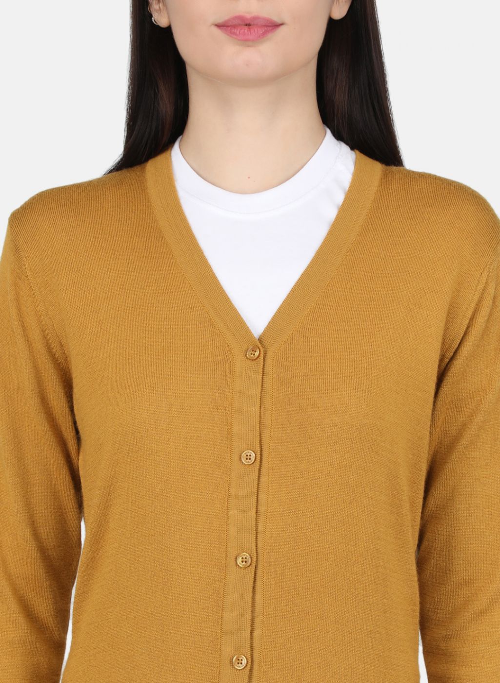 Women Gold Solid Cardigan