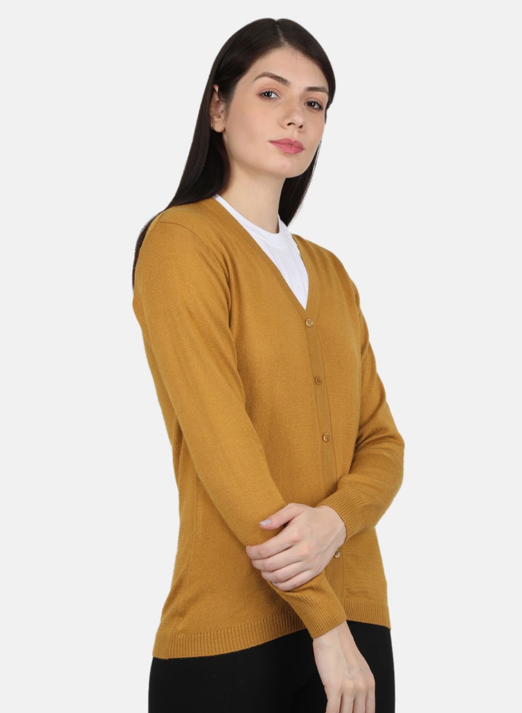 Women Gold Solid Cardigan