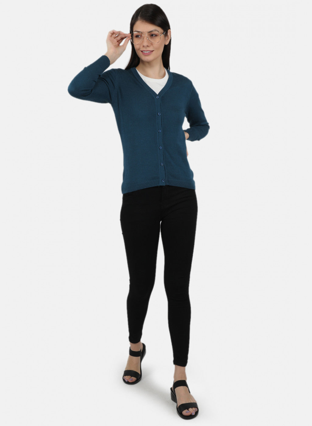 Women Blue Solid Cardigan