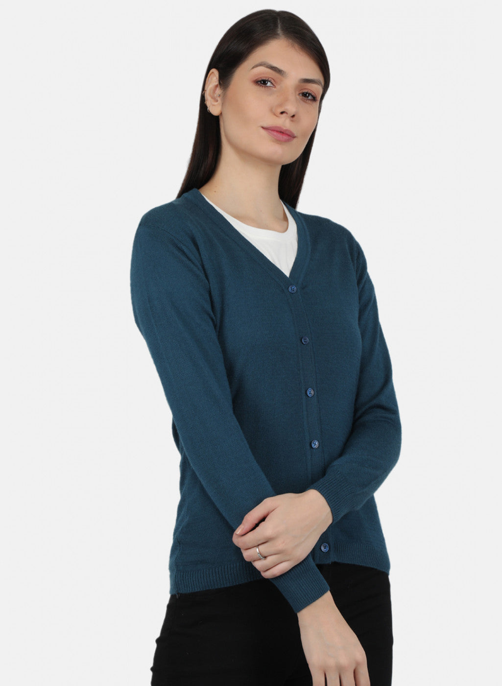 Women Blue Solid Cardigan