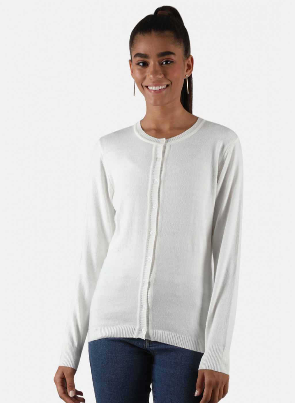 Women White Solid Cardigan