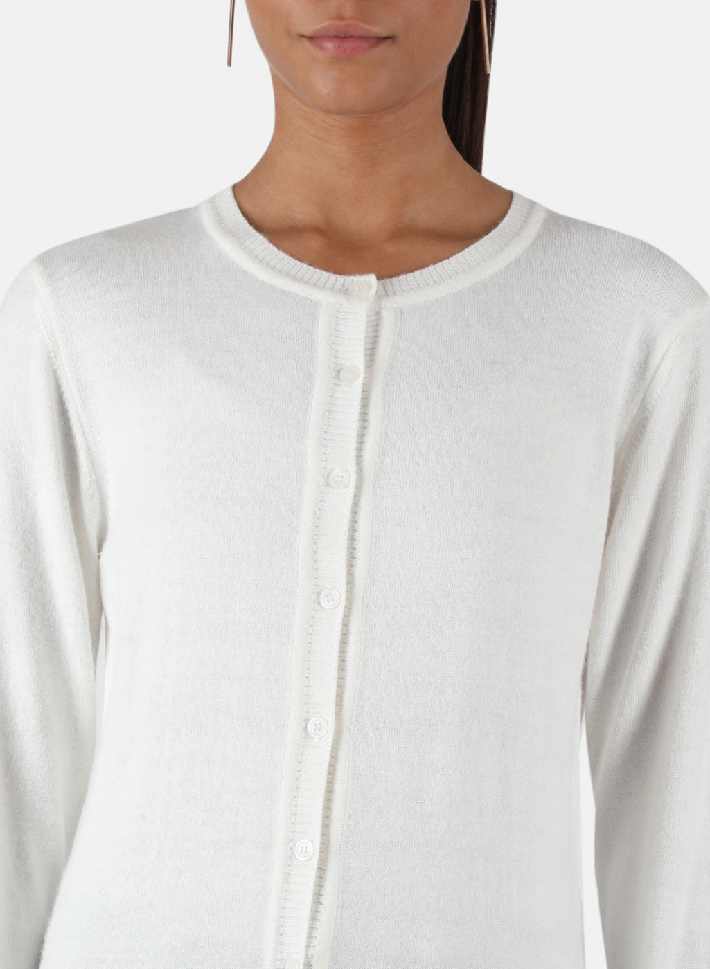 Women White Solid Cardigan