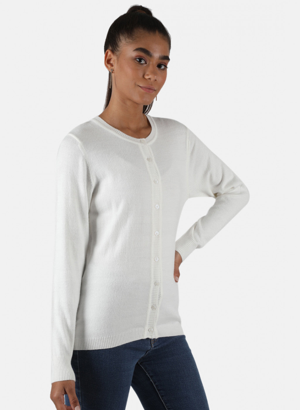 Women White Solid Cardigan