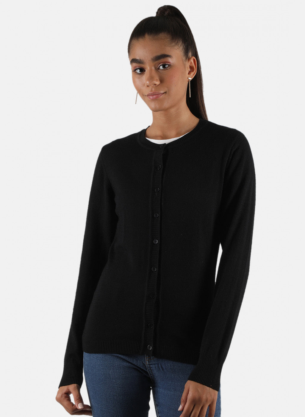 Women Black Solid Cardigan