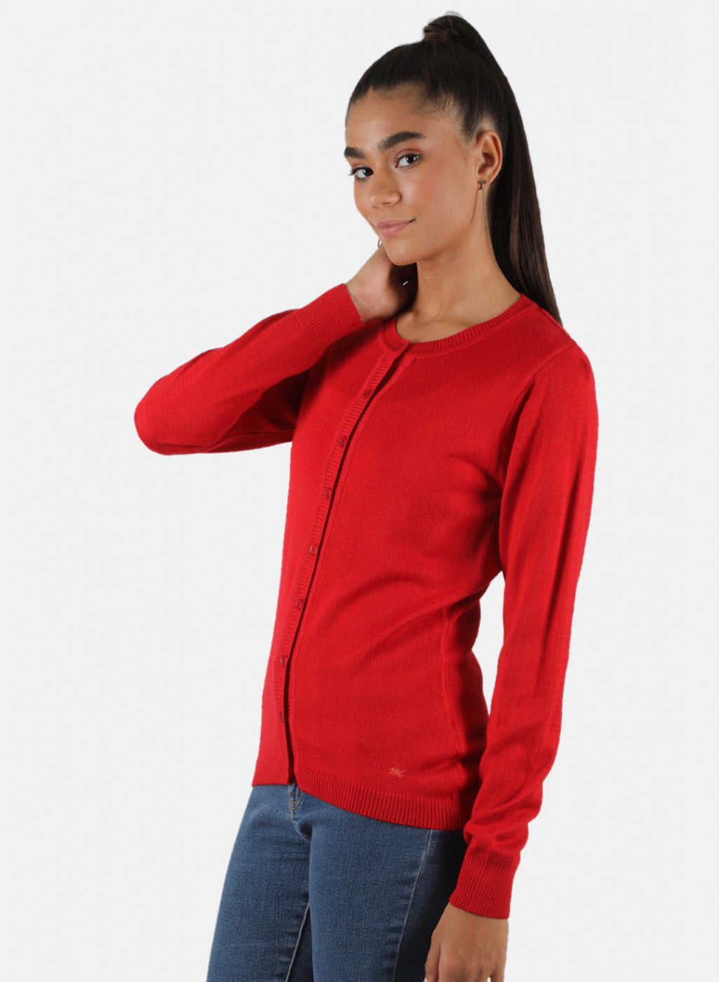 Women Red Solid Cardigan