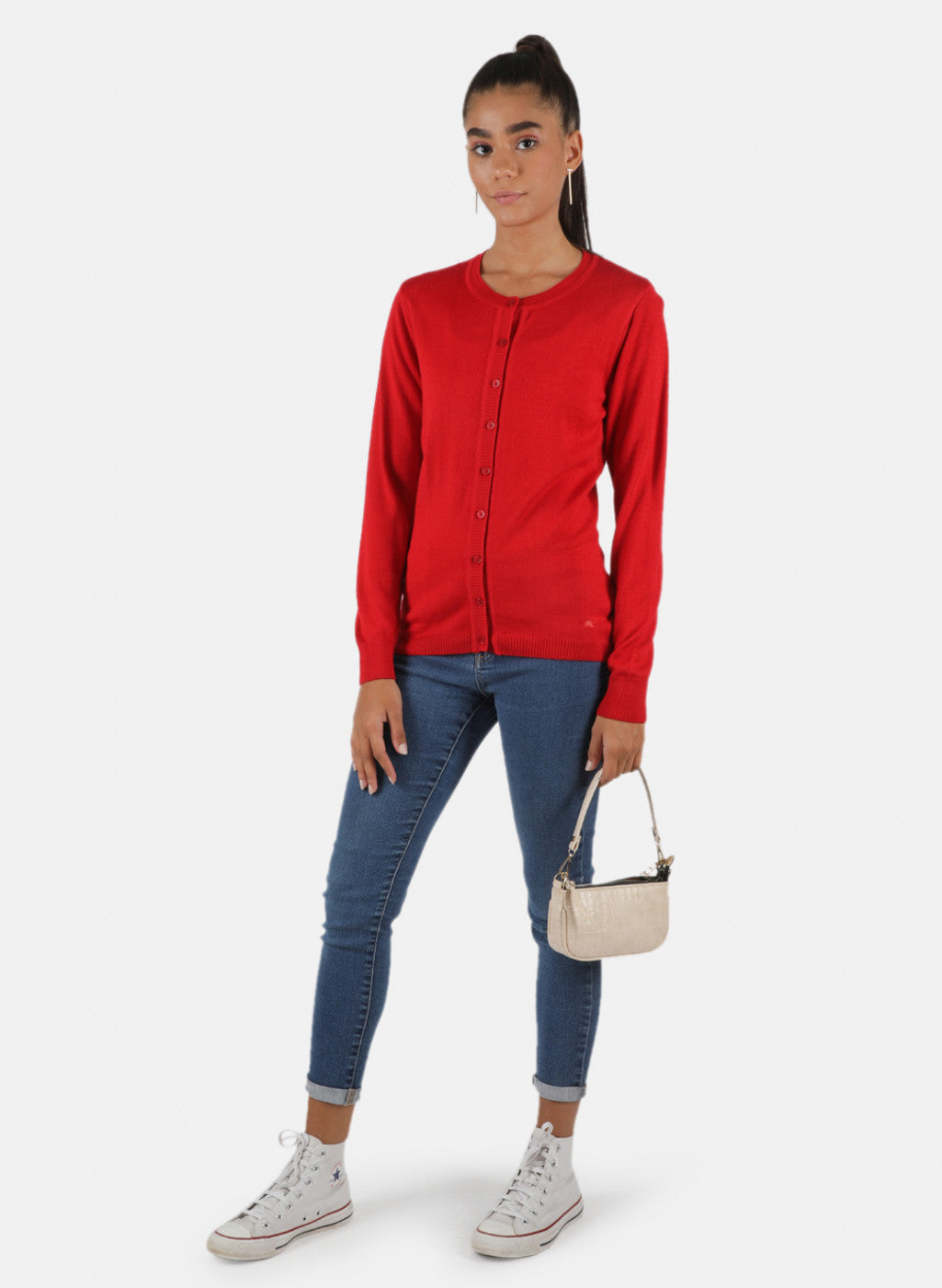 Women Red Solid Cardigan