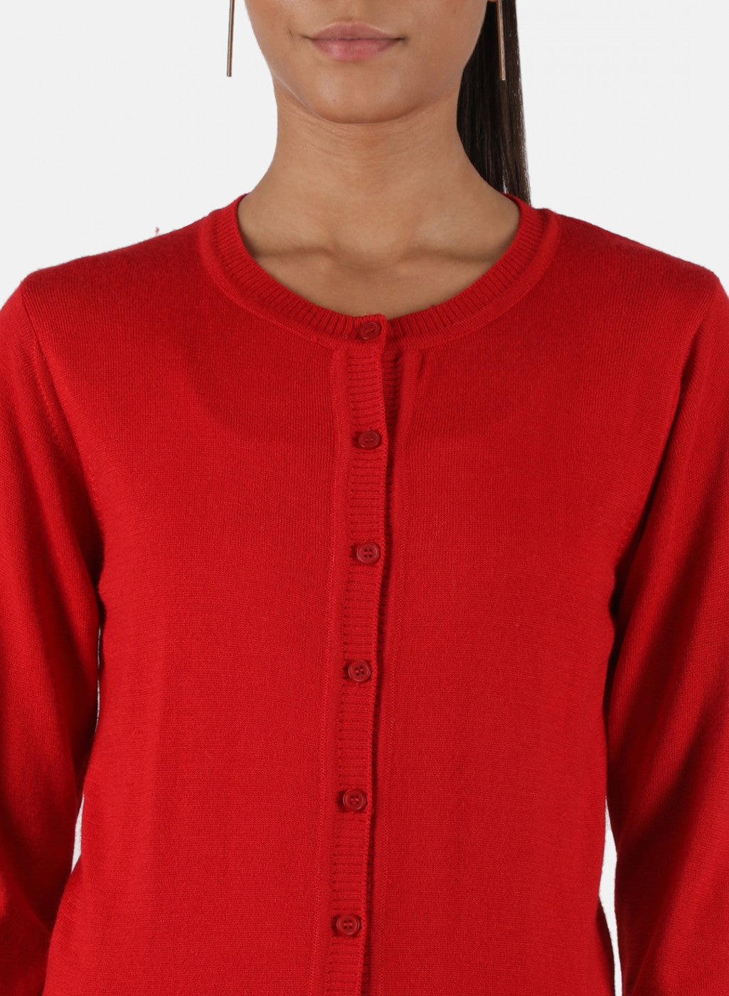 Women Red Solid Cardigan