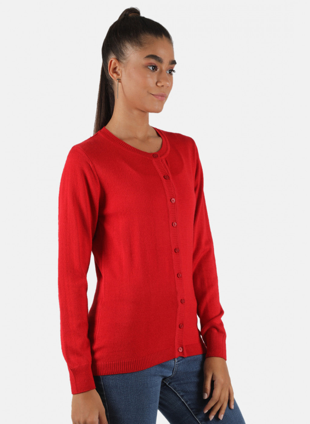 Women Red Solid Cardigan