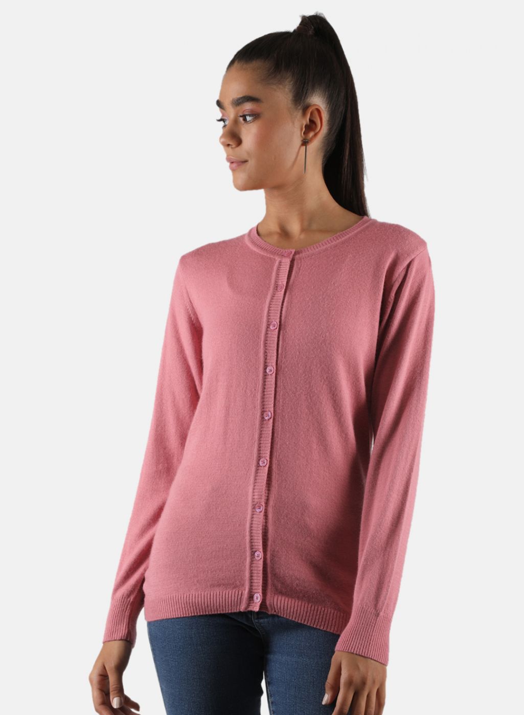 Women Pink Solid Cardigan