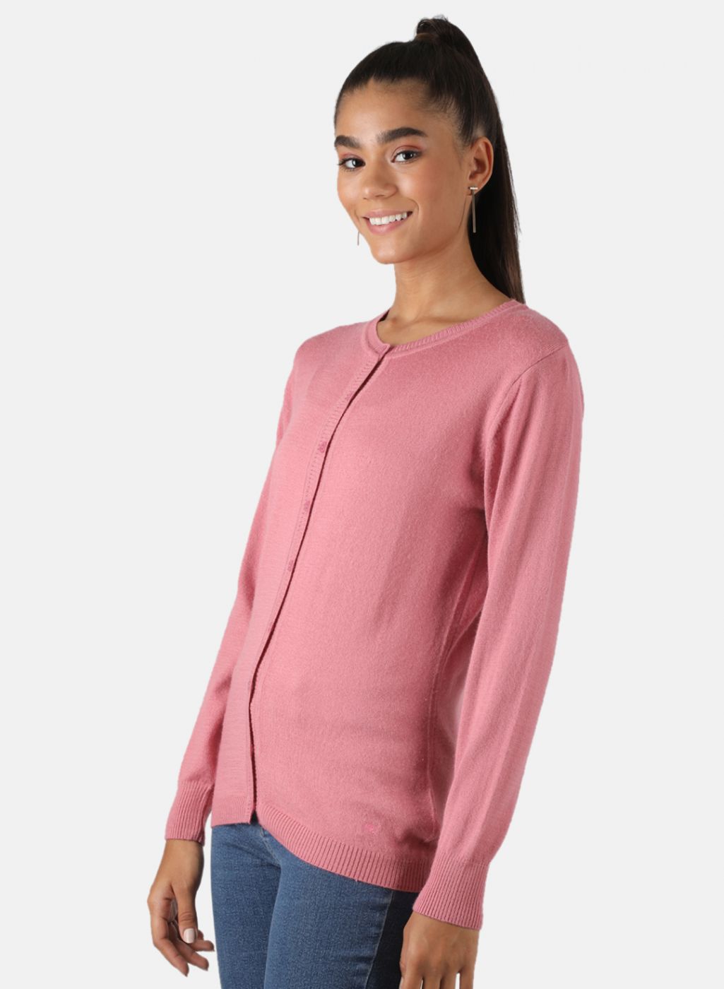 Women Pink Solid Cardigan