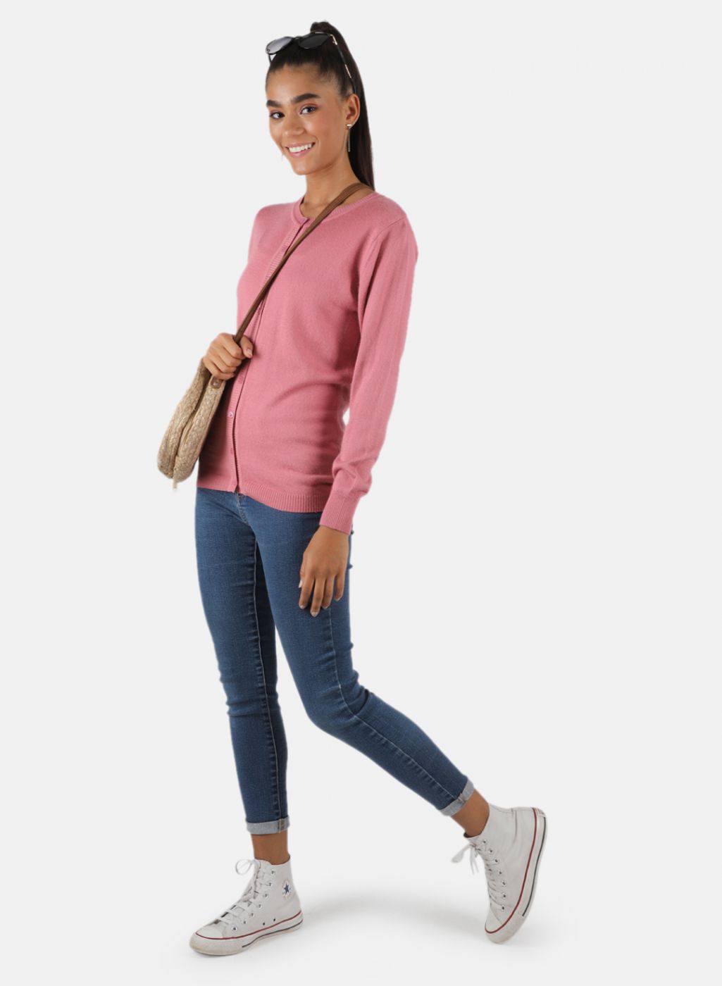 Women Pink Solid Cardigan