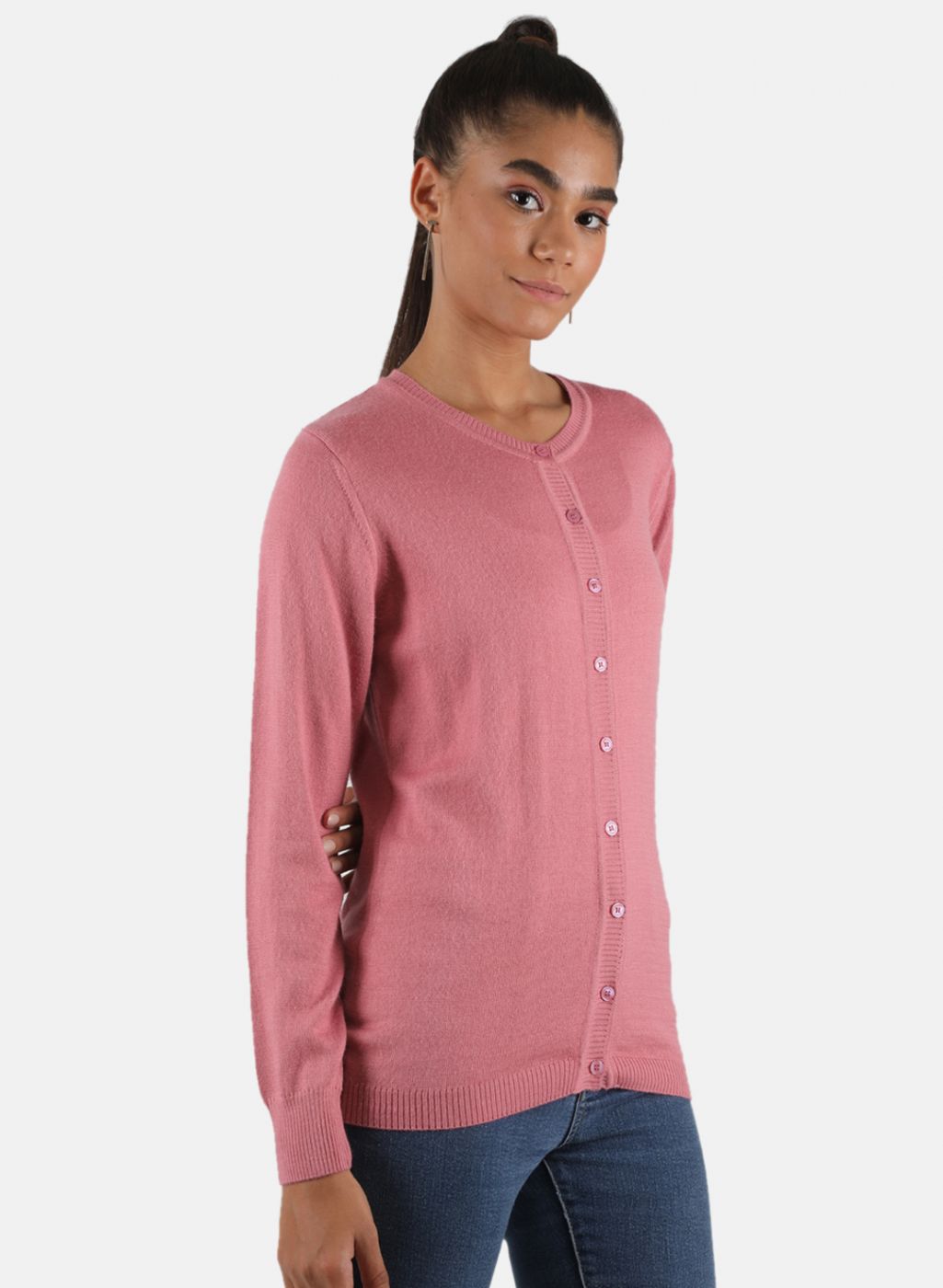 Women Pink Solid Cardigan