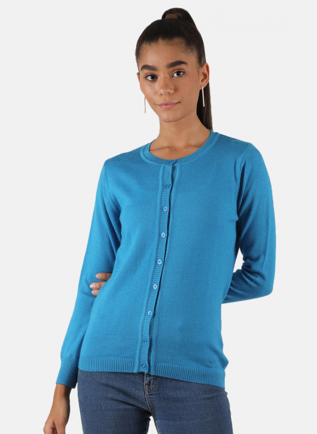 Women Blue Solid Cardigan