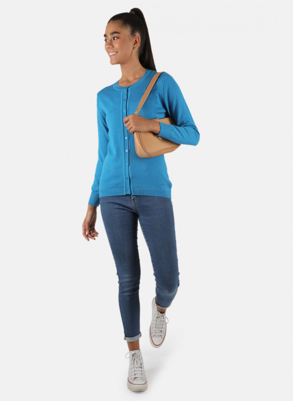 Women Blue Solid Cardigan