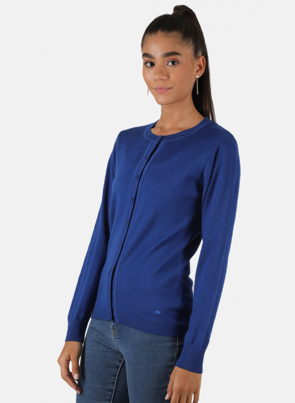 Women Royal Blue Solid Cardigan