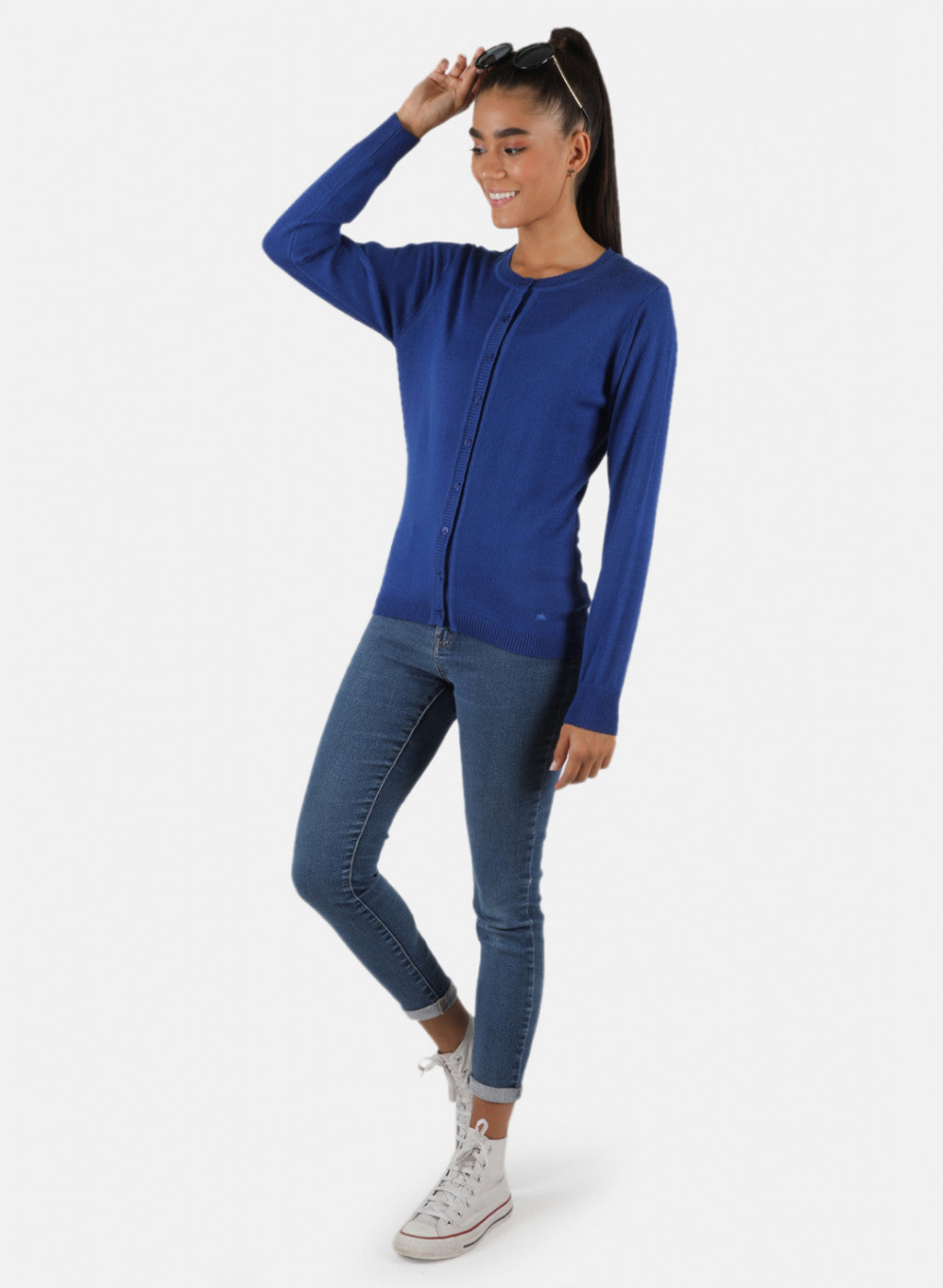 Women Royal Blue Solid Cardigan