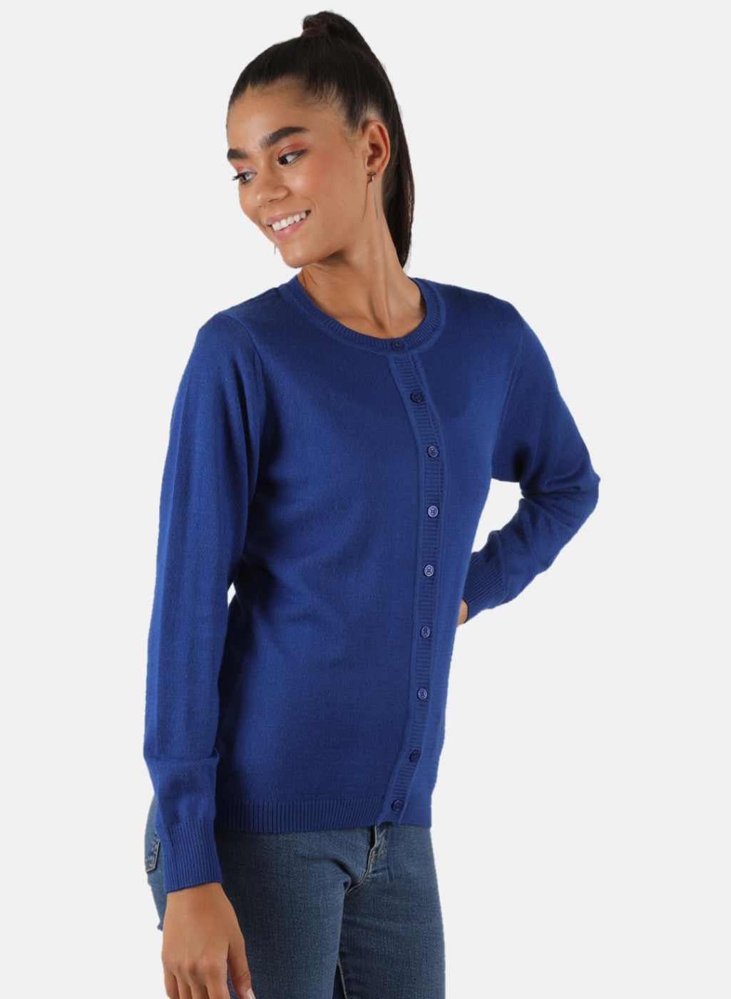 Women Royal Blue Solid Cardigan